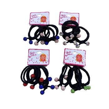 4pc Elastic Hairbands with Colored Rhinestone Balls
